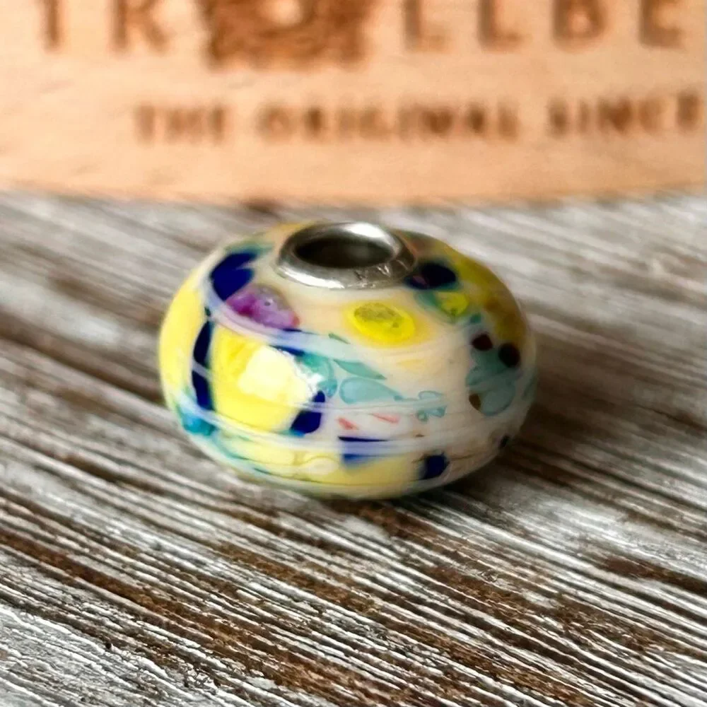 TROLLBEADS TrollStone Striped Cream Yellow Blue Teal Burnt Orange LAA 925S NEW